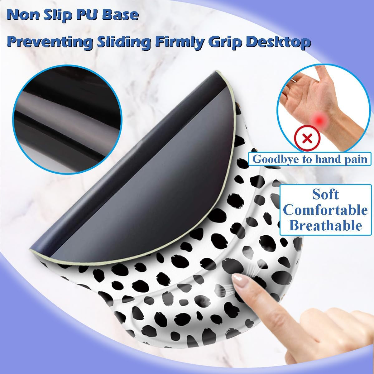 Boutilon Non-Slip Ergonomic Mouse Pad with Gel Wrist Rest Support, Gaming Mouse Pad 8.7 X 7.5 Inches Pad for Computer, Laptop, Home, Office (Polka Dots-Wrist)