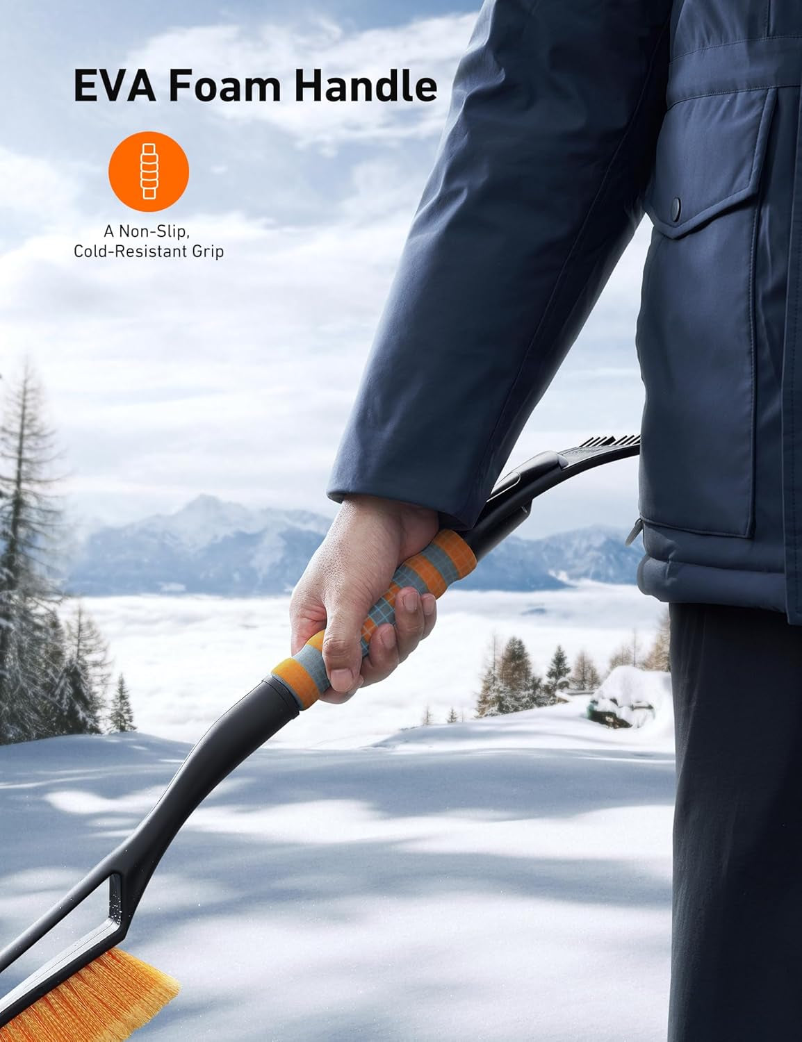 Astroai 27" Snow Brush and Ice Scrapers for Car Windshield, Detachable Snow Scrapers with Ergonomic Foam Grip for Cars, Trucks, Suvs (Heavy Duty ABS, PVC Brush, Orange)