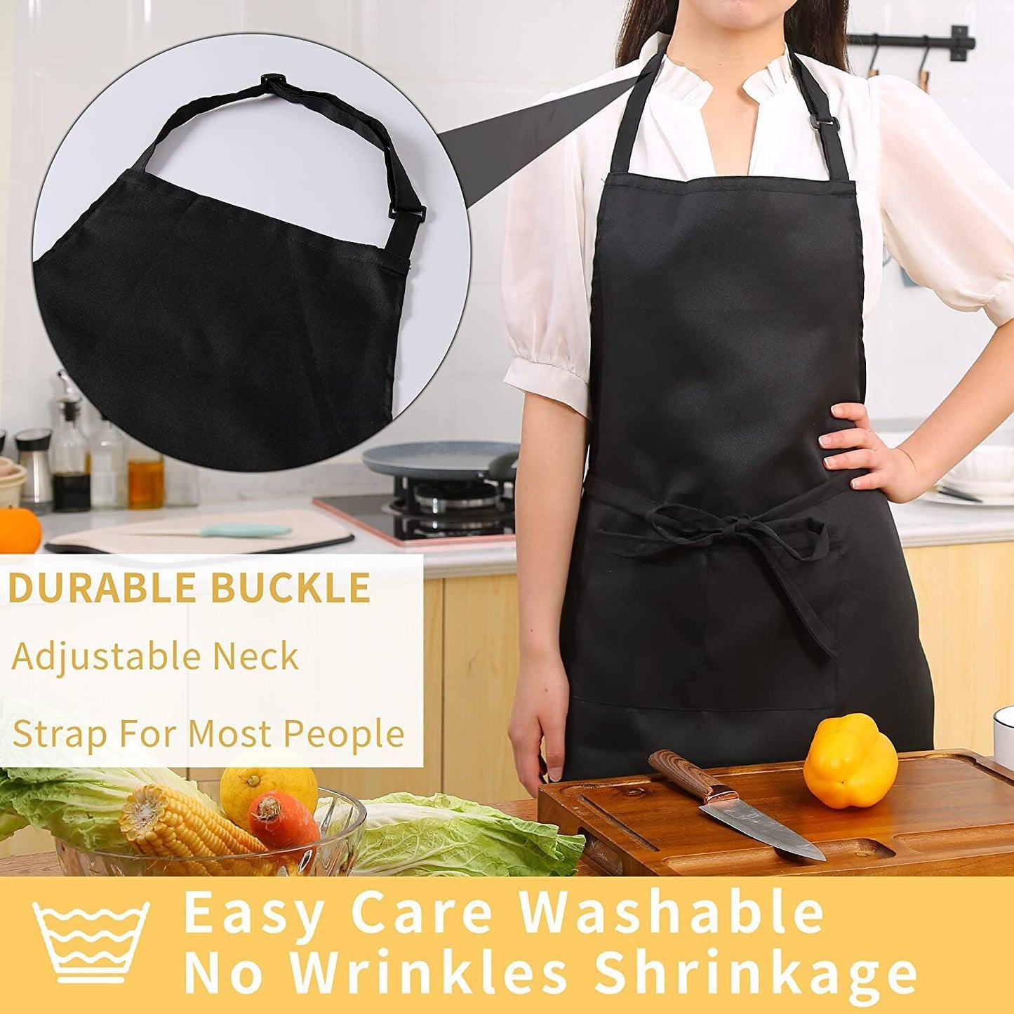 2 Pack Mandiles Contra El Agua Delantal Para Cocina Mujer Hombre Multiuso Negro