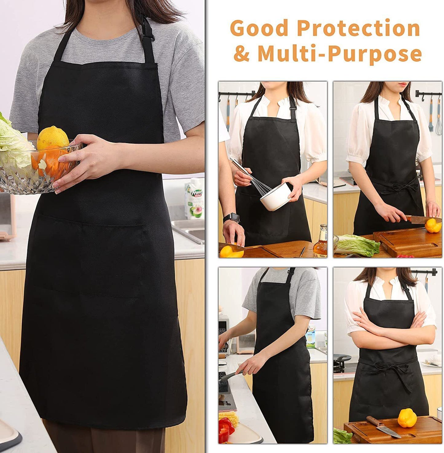 2 Pack Mandiles Contra El Agua Delantal Para Cocina Mujer Hombre Multiuso Negro