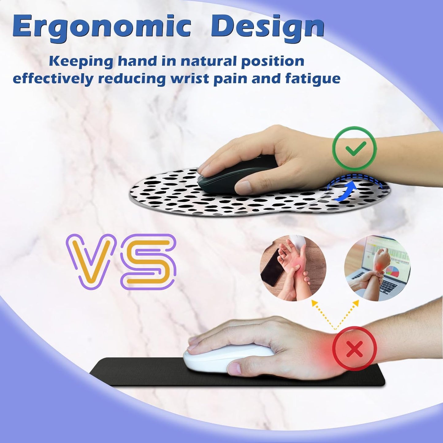 Boutilon Non-Slip Ergonomic Mouse Pad with Gel Wrist Rest Support, Gaming Mouse Pad 8.7 X 7.5 Inches Pad for Computer, Laptop, Home, Office (Polka Dots-Wrist)