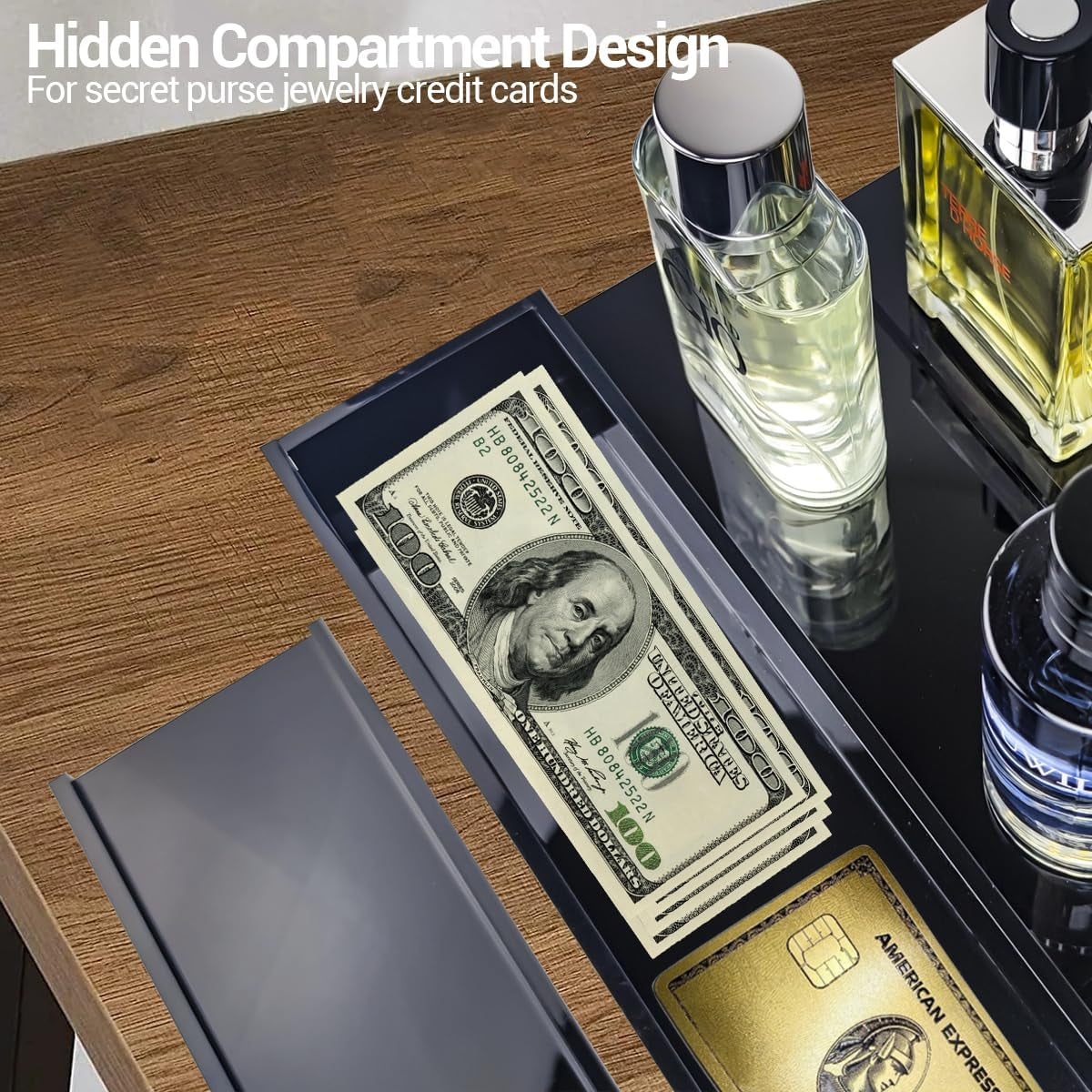 Cologne Organizer for Men,3 Step Arylic Waterproof Black Cologne Stand with Draw