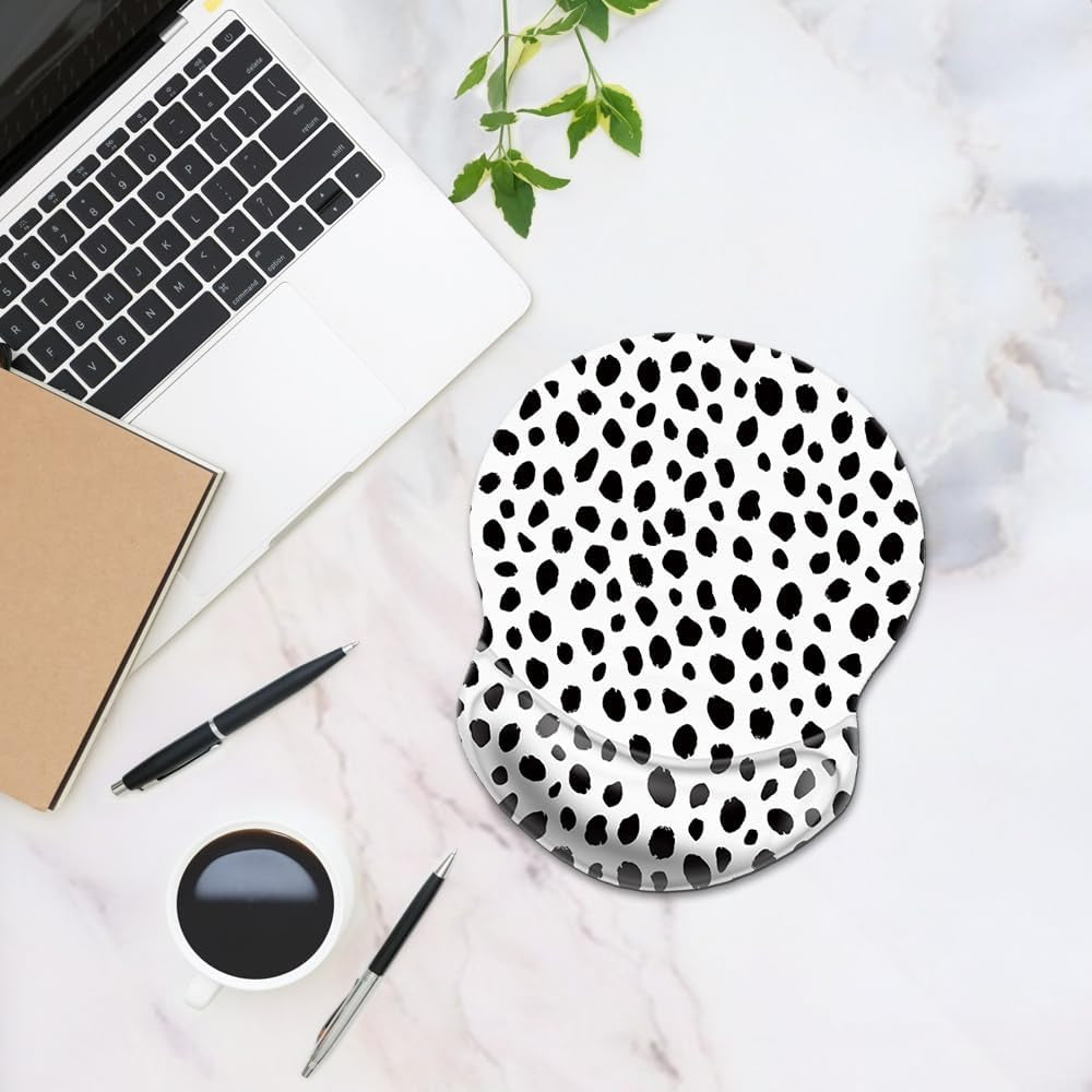 Boutilon Non-Slip Ergonomic Mouse Pad with Gel Wrist Rest Support, Gaming Mouse Pad 8.7 X 7.5 Inches Pad for Computer, Laptop, Home, Office (Polka Dots-Wrist)
