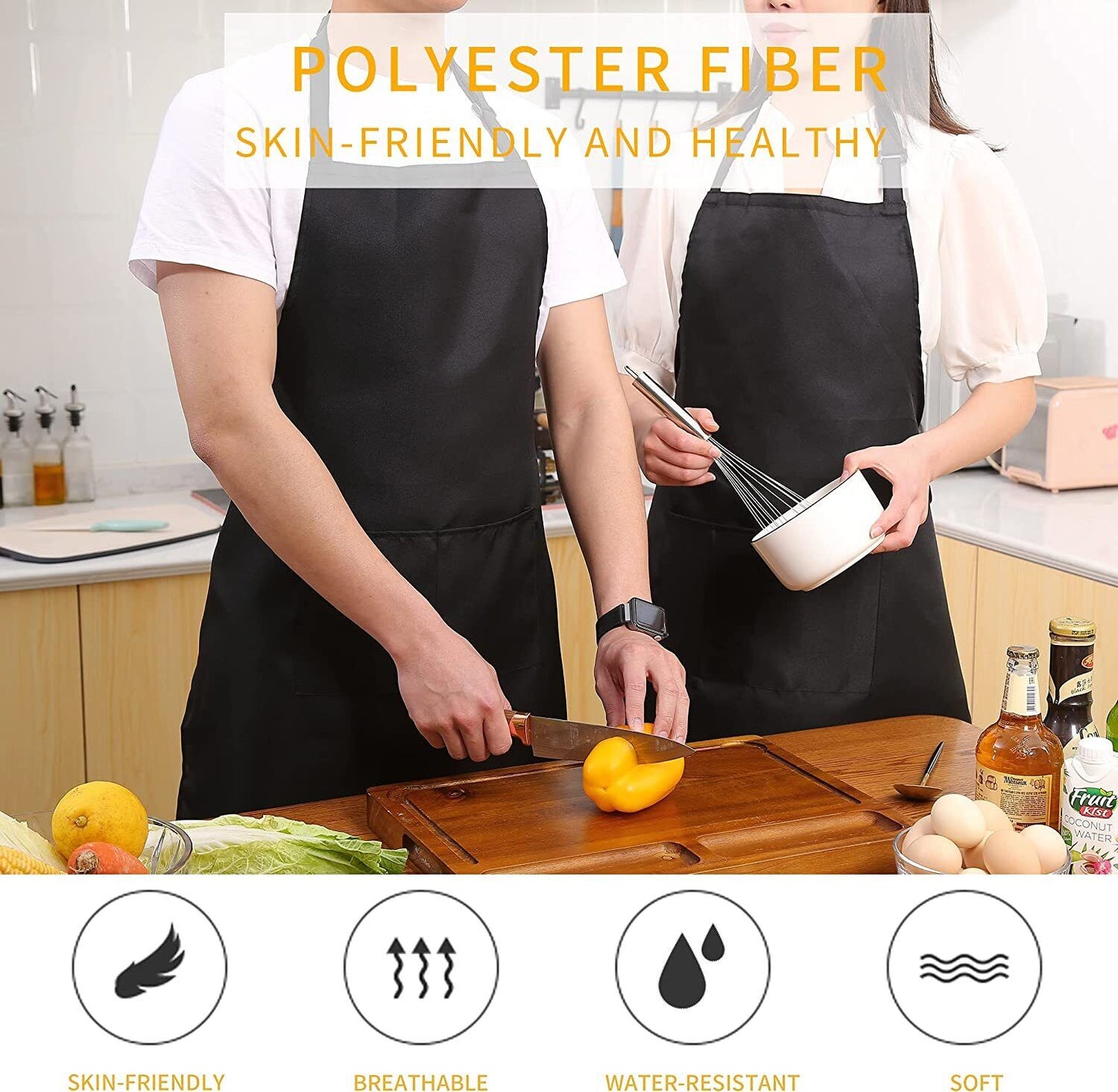 2 Pack Mandiles Contra El Agua Delantal Para Cocina Mujer Hombre Multiuso Negro