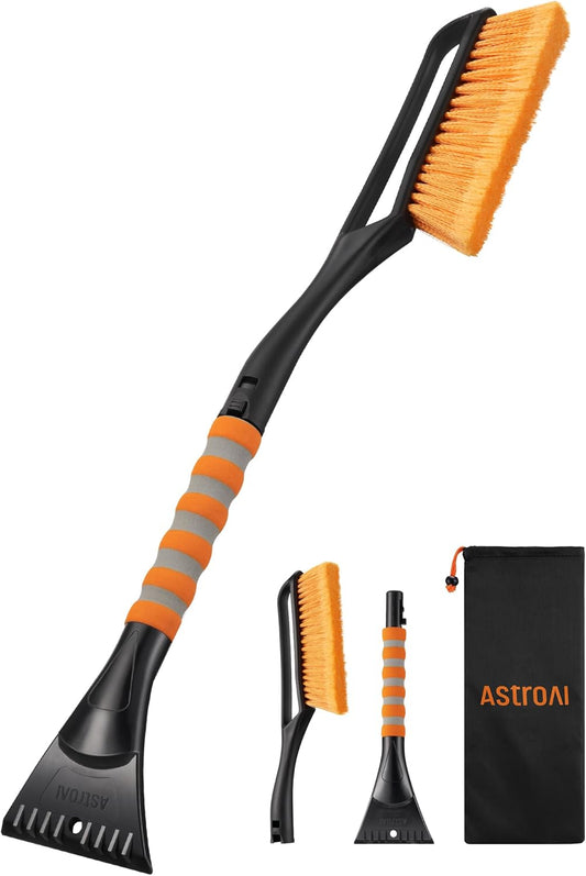 Astroai 27" Snow Brush and Ice Scrapers for Car Windshield, Detachable Snow Scrapers with Ergonomic Foam Grip for Cars, Trucks, Suvs (Heavy Duty ABS, PVC Brush, Orange)